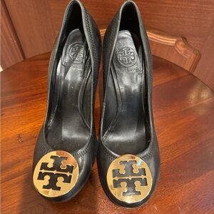 Tory Burch Black Heels with Gold Emblem